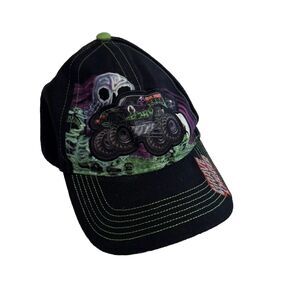Grave Digger Monster Jam Hat Souvenir Cap Snapback Black Green Large Logo Script